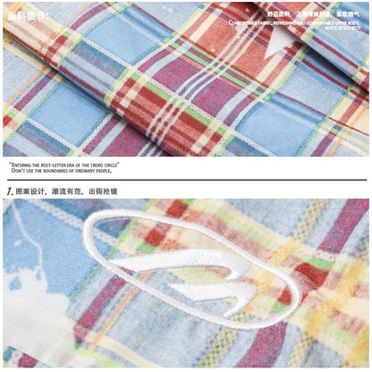 Men's retro plaid overalls with loose straight leg trousers in blue or yellow check pattern
