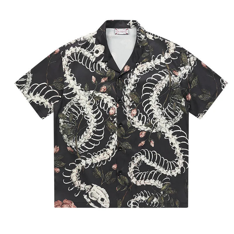Original designer short sleeve Cuban collar shirt with floral pattern, loose fit, and acetate fibre fabric for summer wear.