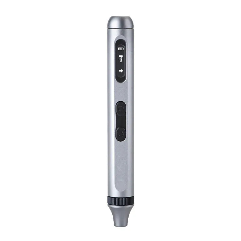 Precision electric screwdriver with aluminium alloy handle showing compact design