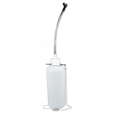Pneumatic brake fluid replacement machine with large tank, pressure gauge, regulator, and transparent drain pipe.