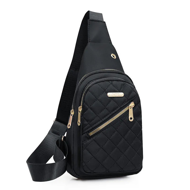 Oxford cloth crossbody sports chest bag showing plaid pattern and colour options