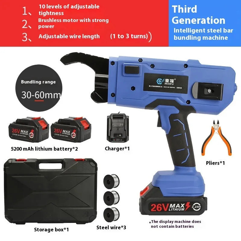 Electric steel bar tying machine with battery, charger and toolbox for construction reinforcement