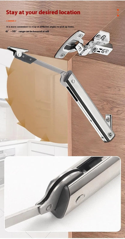 Cold rolled steel tatami cabinet support rod with adjustable stop for flap-up doors, stainless steel finish