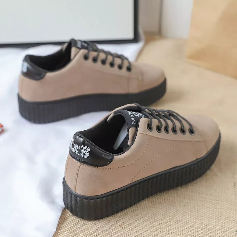 Women's black and khaki thick sole sneakers for sports and casual wear