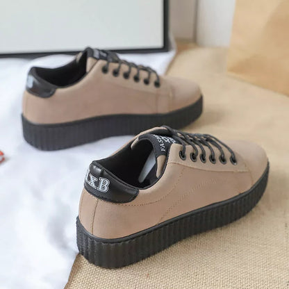 Women's black and khaki thick sole sneakers for sports and casual wear