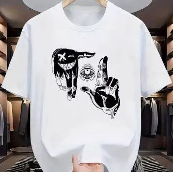 Men's cartoon print t-shirt in polyester bird eye cloth with short sleeves