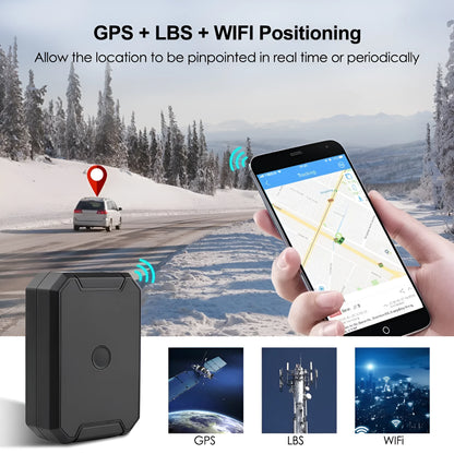 Black GPS car locator device with 6000mAh battery for vehicle tracking.