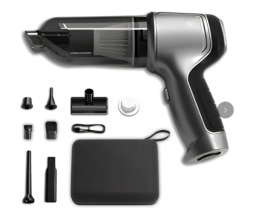 Wireless handheld car vacuum cleaner with multiple nozzle attachments for vehicle interior cleaning
