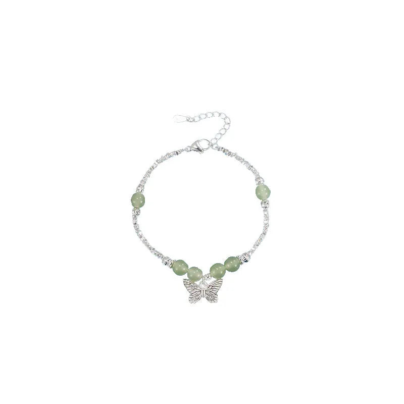 Hetian jade silver butterfly bracelet and necklace set for women with electroplated copper construction