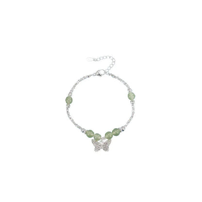 Hetian jade silver butterfly bracelet and necklace set for women with electroplated copper construction