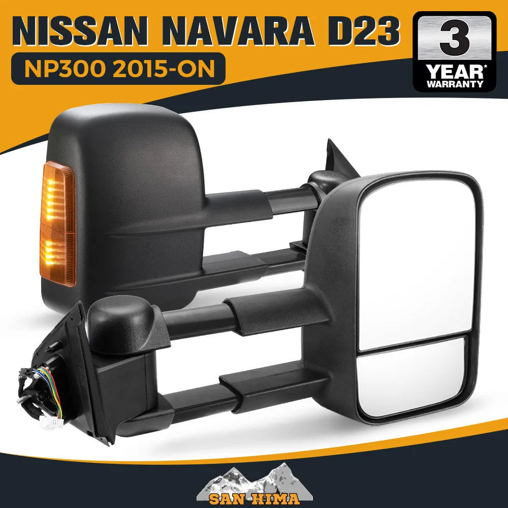 Black electric exterior rear vision mirror for Nissan NP300 D23.
