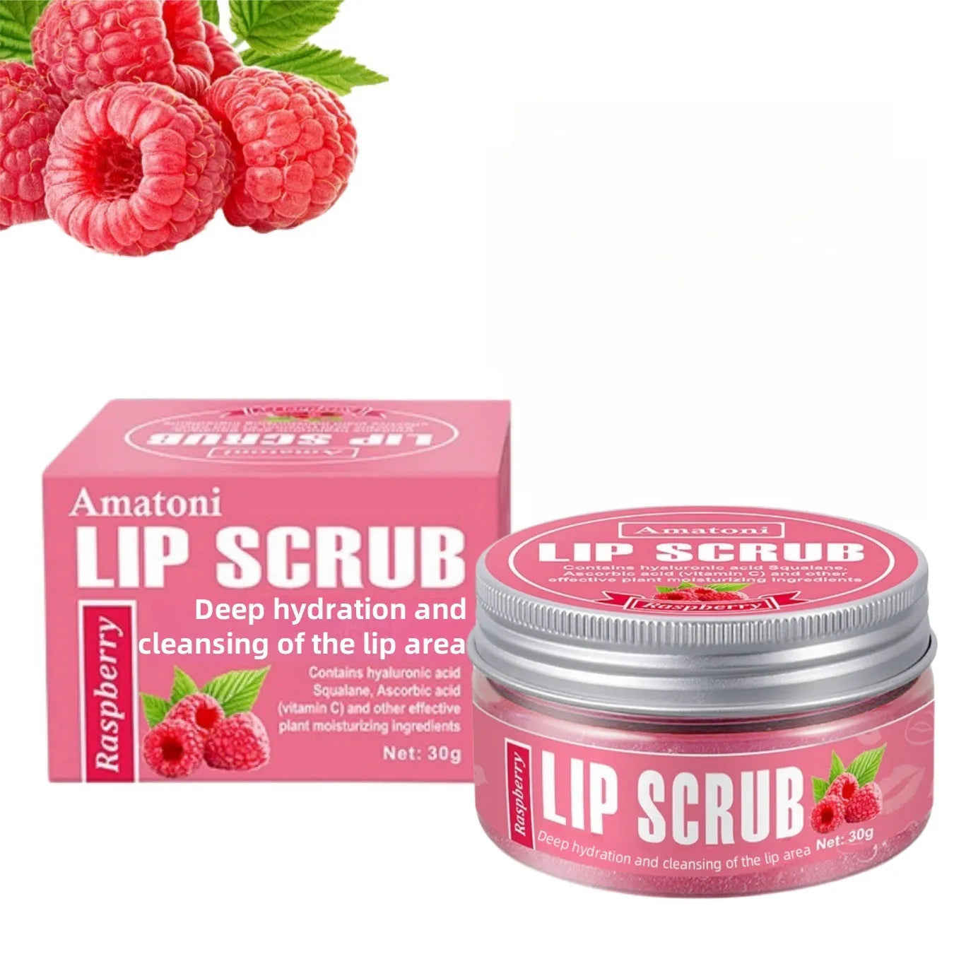 Amatoni lip scrub cream pot in 30g size for exfoliating and moisturising dry lips.