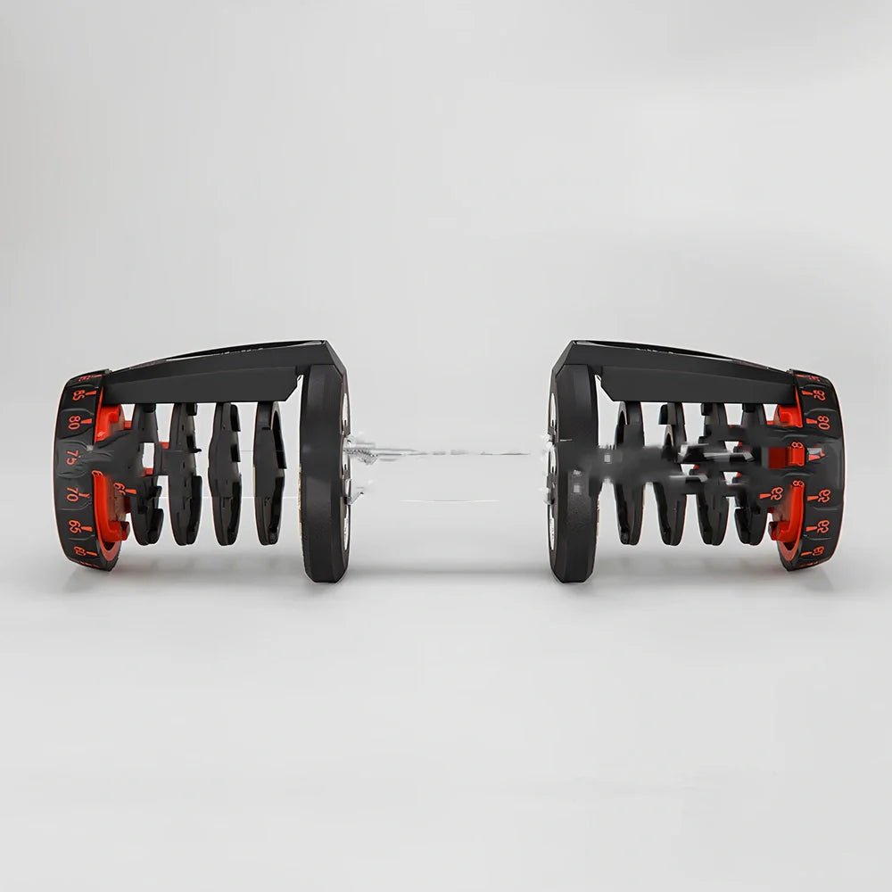 Black automatic adjustable dumbbell with dial weight selector showing 5-25kg range
