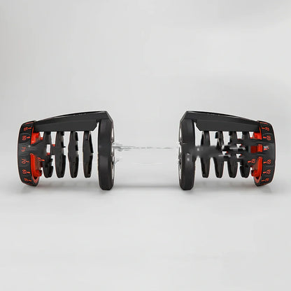 Black automatic adjustable dumbbell with dial weight selector showing 5-25kg range