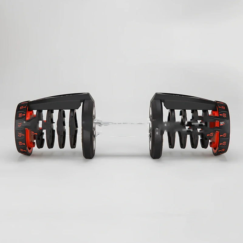 Men's automatic quick fitness adjustment dumbbells with 5-25kg weight range and instant dial selection system for efficient home workouts