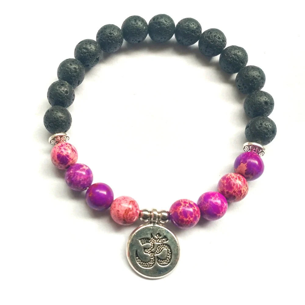 Handmade Matte Amazonite Beaded Charm Bracelet with OM Lotus charm for spiritual and fashion purposes