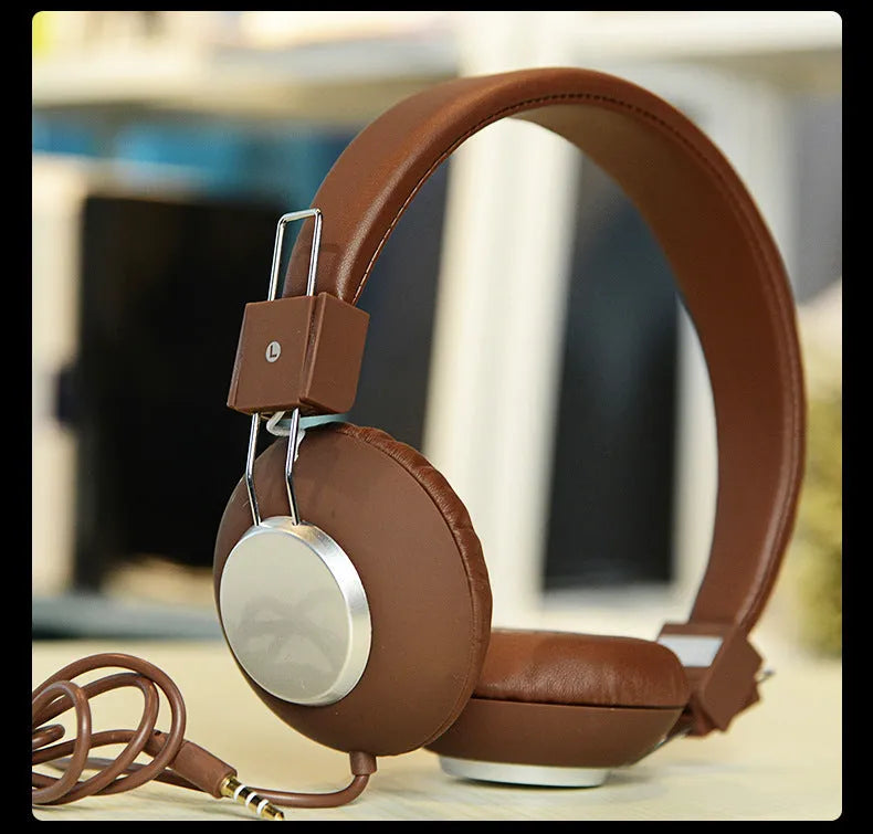 Wired head-mounted sports earphones in multiple colours with a 3.5mm plug and microphone.