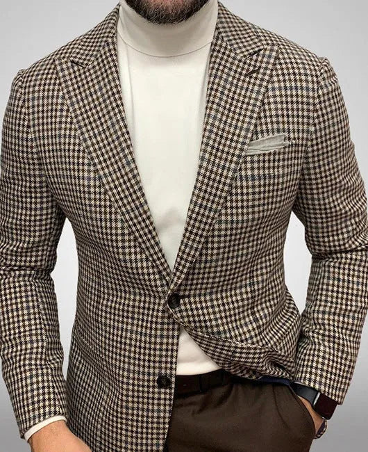 Men's two-button suit jacket with large top-stitch pockets in a polyester-polyester blend fabric, slim fit British style suit blazer for daily wear in black or white with long sleeves and straight hem, available in sizes S to 4XL.