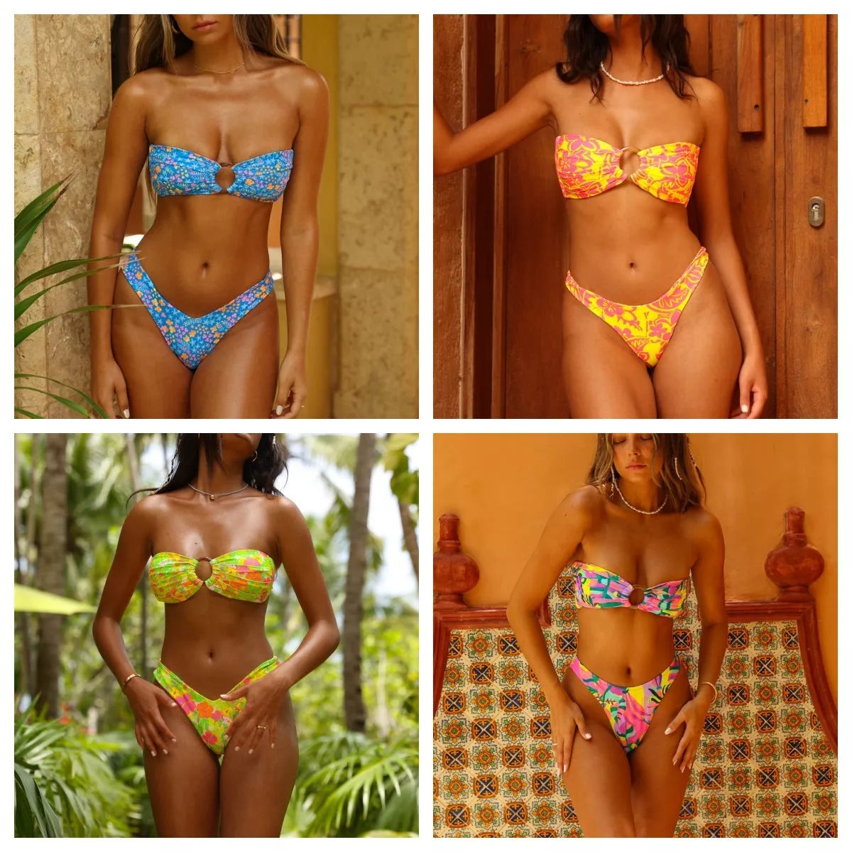 Women's split printed bikini swimsuit in vibrant colors, perfect for summer water activities