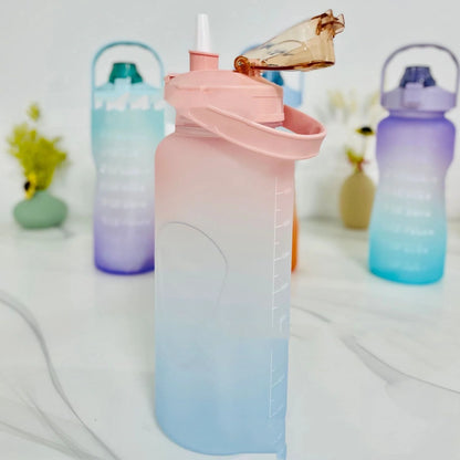 2.2L Half Gallon Plastic Water Bottle with time markers and gradient colors