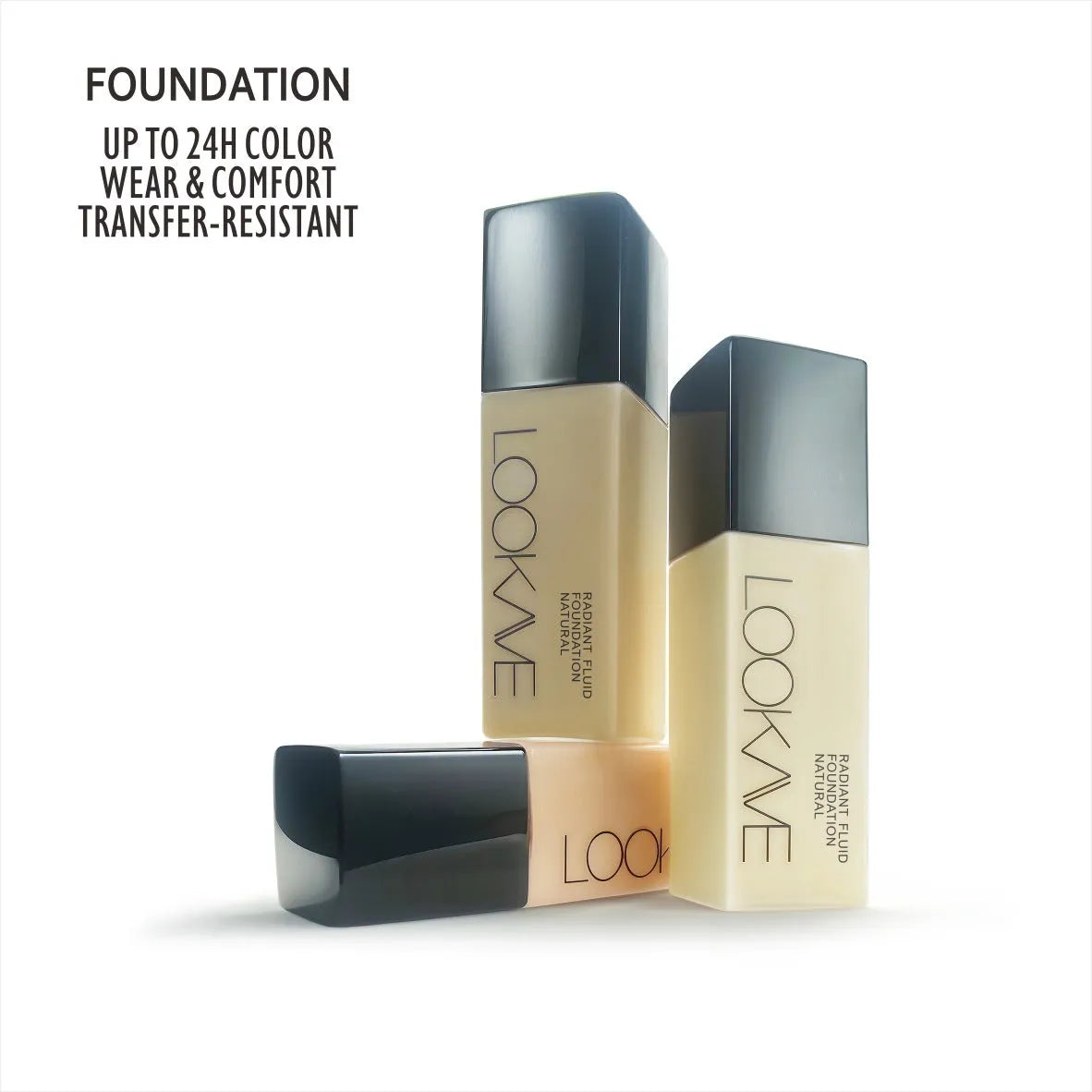LOOKAVE Matte Liquid Foundation bottle, 21g net content, shown in ivory white shade.