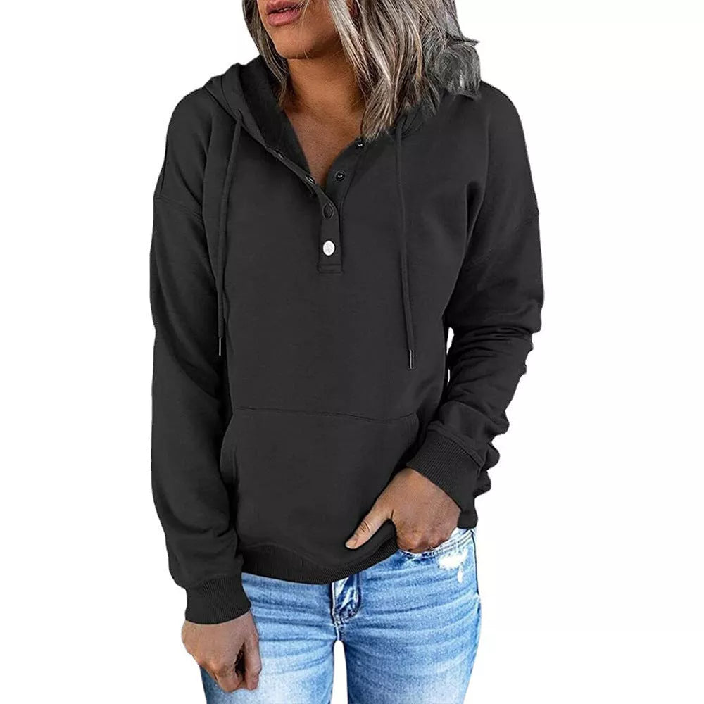 Women's long-sleeved hooded sweatshirt with pockets in various colors
