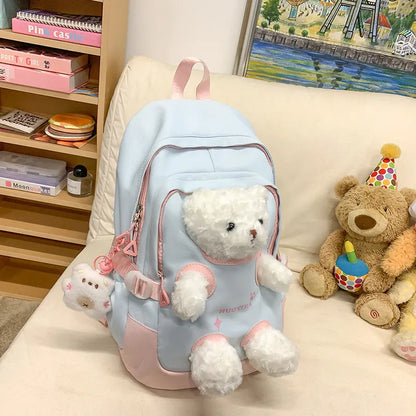 Literary style nylon school backpack in a macaron colour with curved shoulder straps