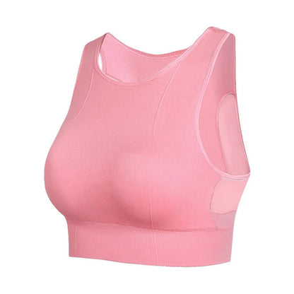 Seamless wireless sports bra with breathable mesh back for superior comfort and performance during workouts