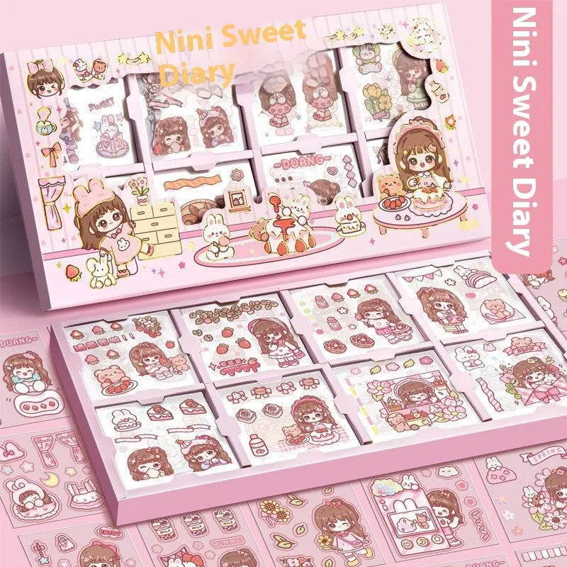 Sticker Goo Card Notebook open showing themed sticker sheets and colouring pages.