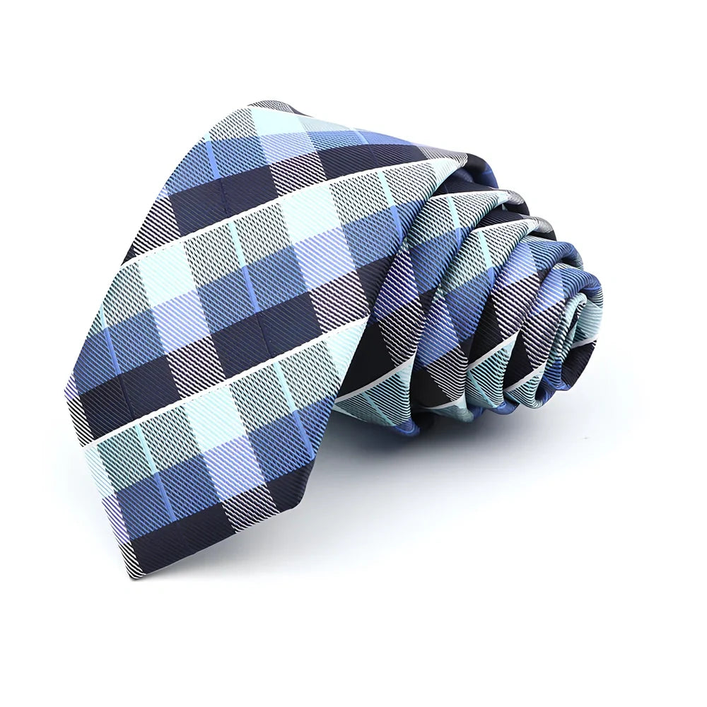 Men's 6cm skinny plaid polyester tie, 145cm length, in various patterns for casual professional look