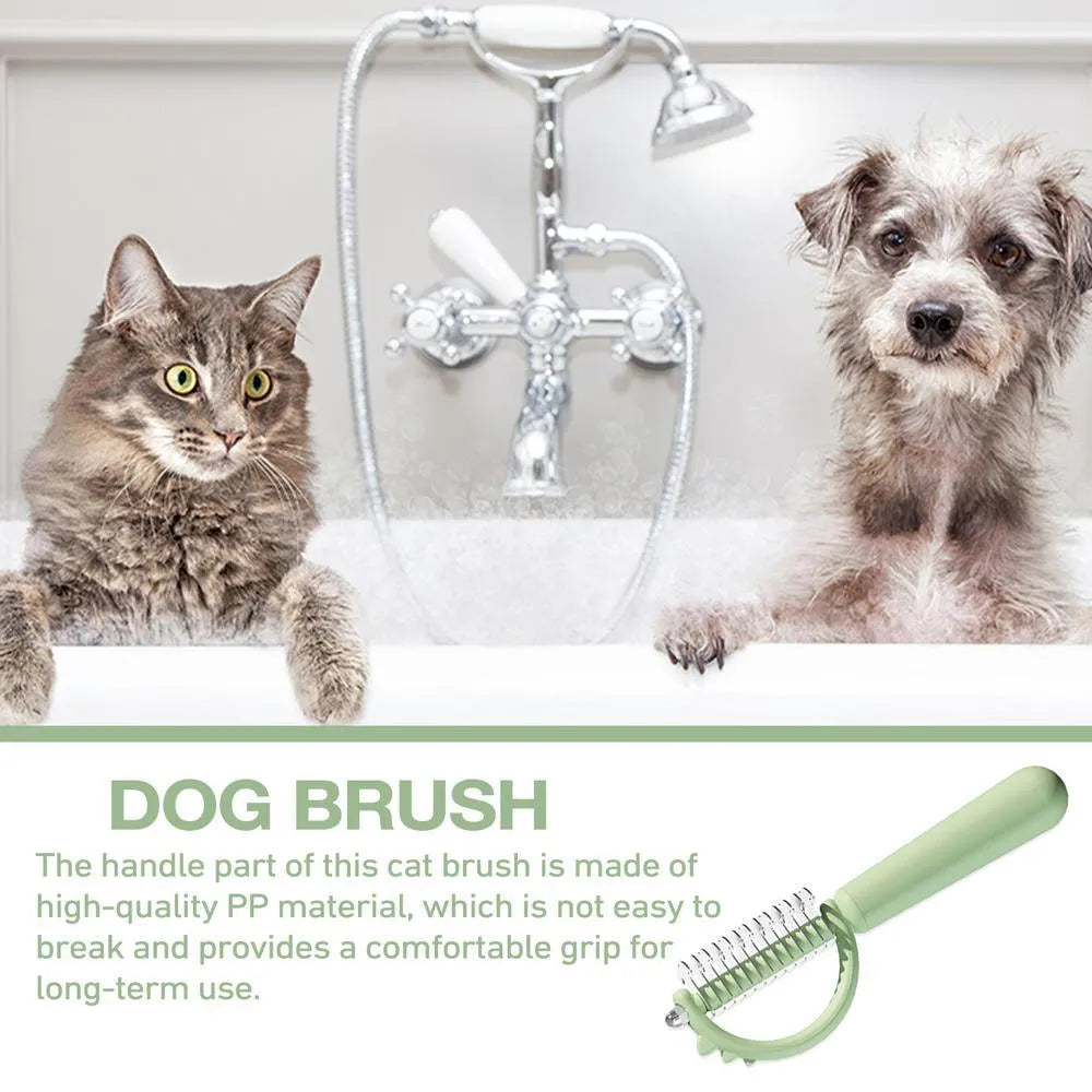 Blue dinosaur-shaped self-cleaning slicker brush for pet grooming on white background