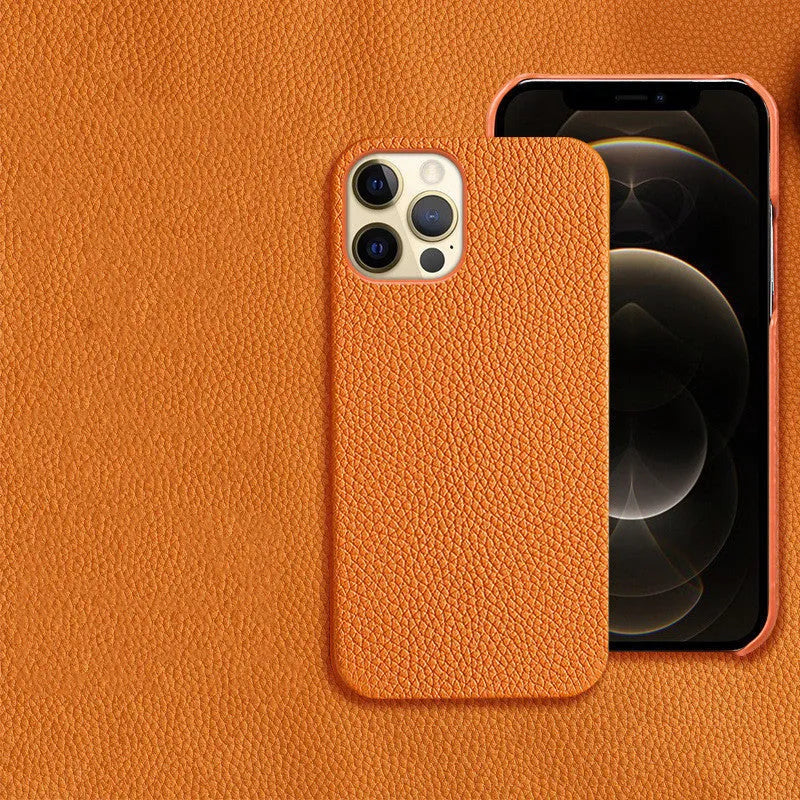 Genuine leather protective mobile phone case for Apple iPhone in multiple colours, showing half-line break design.