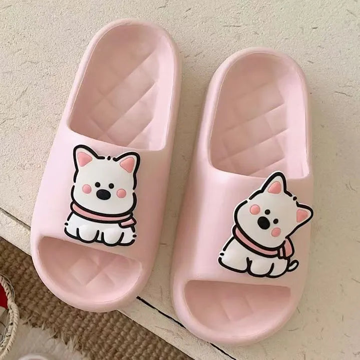 Rhombus patterned PVC slippers in cream white, a summer flip-flop with a thickening sole.