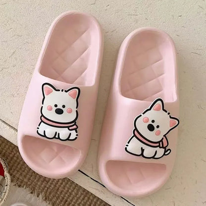 Rhombus patterned PVC slippers in cream white, a summer flip-flop with a thickening sole.