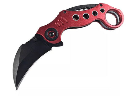 Stainless Steel Outdoor Folding Claw Knife with black, blue, and red handle options