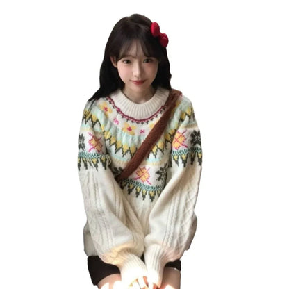 Women's milky white lantern sleeve pullover with 15cm extra sleeve volume and free size design