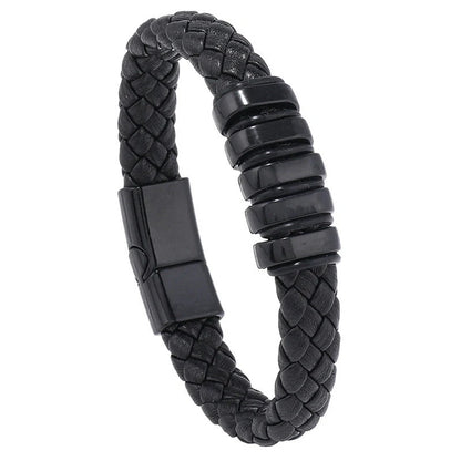 Stylish multi-layer leather woven bracelet in black, gold, white, and black & golden colors