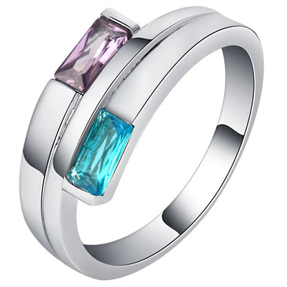 Copper electroplated zircon ring in silver colour with European and American unisex design
