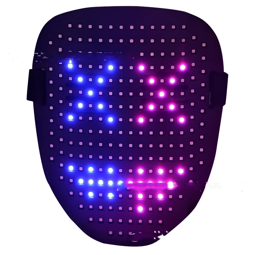 Black LED Halloween mask with 234 RGB beads showing glowing pattern on 17x20.5cm surface