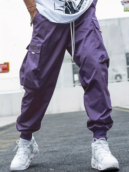 Men's oversized cargo pants in various colors with multiple pockets