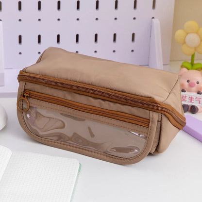 Korean-style canvas pencil case showing ten-layer flip design in Girl Pink colour
