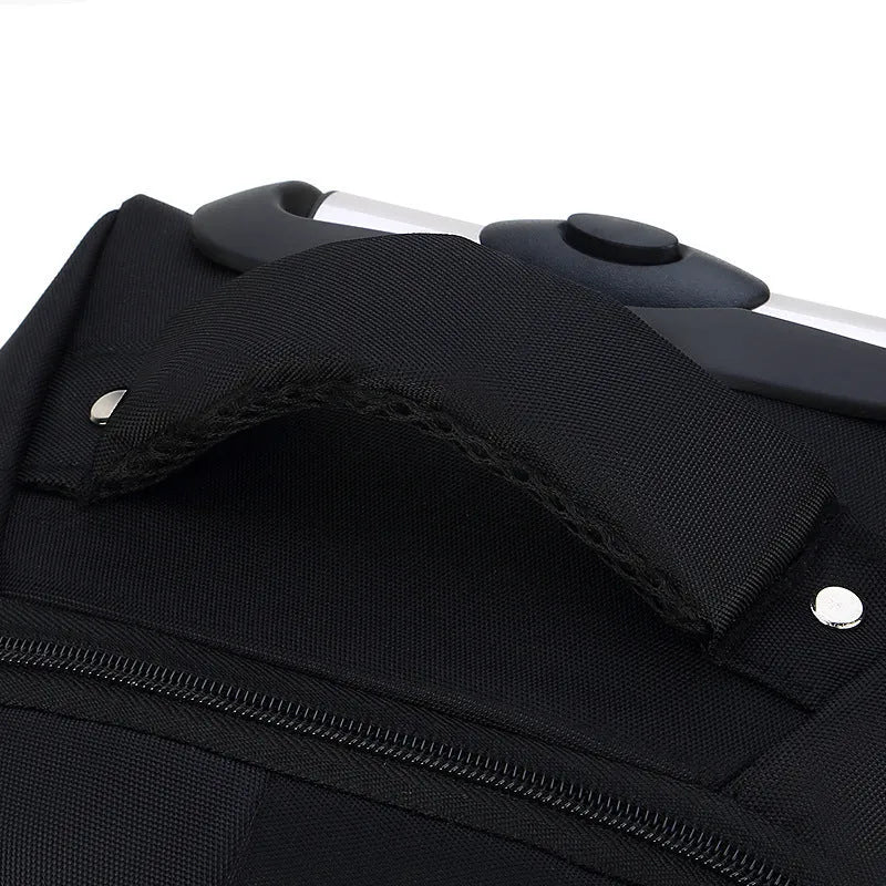Black 18-inch business travel backpack trolley bag with letter pattern and shoulder straps