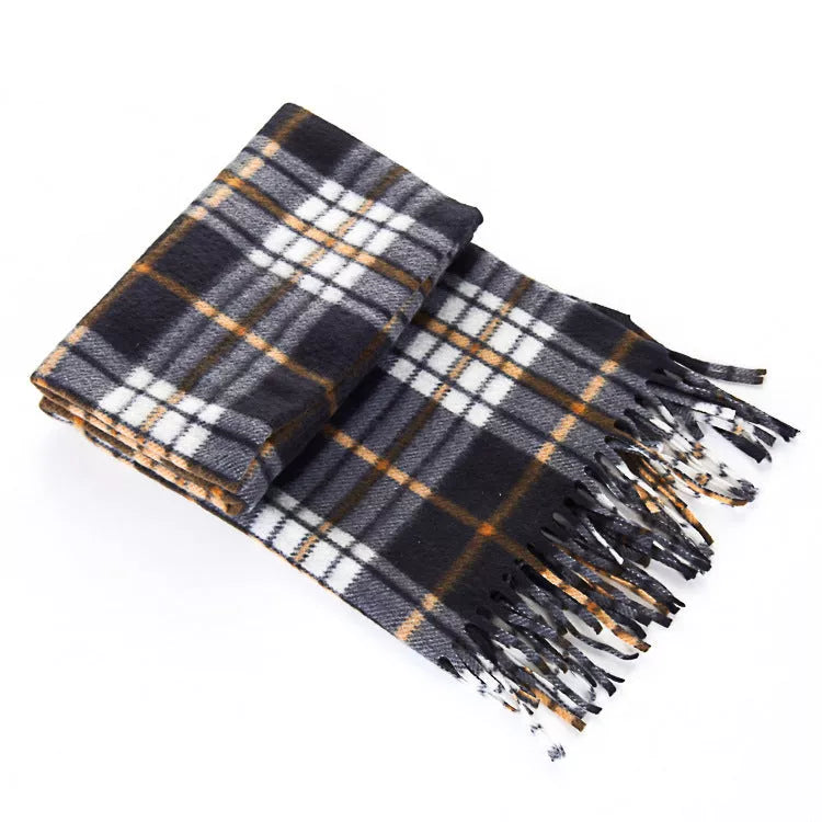 Handmade black and white plaid thermal scarf for men and women