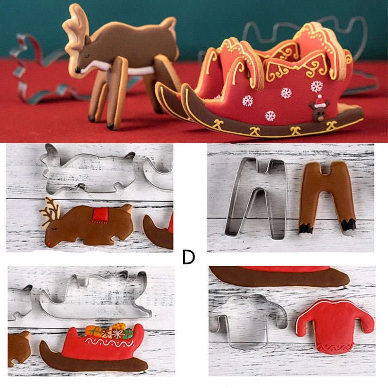 Stainless steel Christmas biscuit mold set featuring various festive shapes for holiday baking