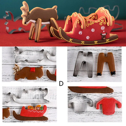 Stainless steel Christmas biscuit mold set featuring various festive shapes for holiday baking
