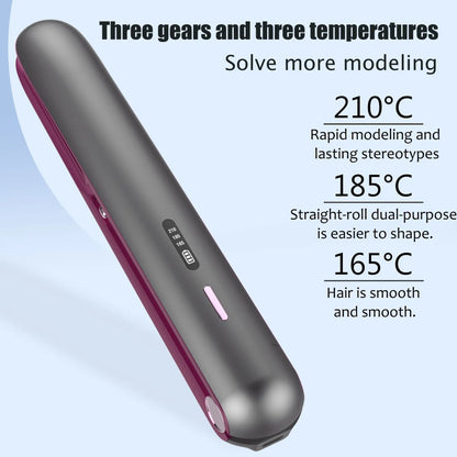 Moon shadow grey wireless hair straightener with tourmaline ceramic heating plates and temperature control display