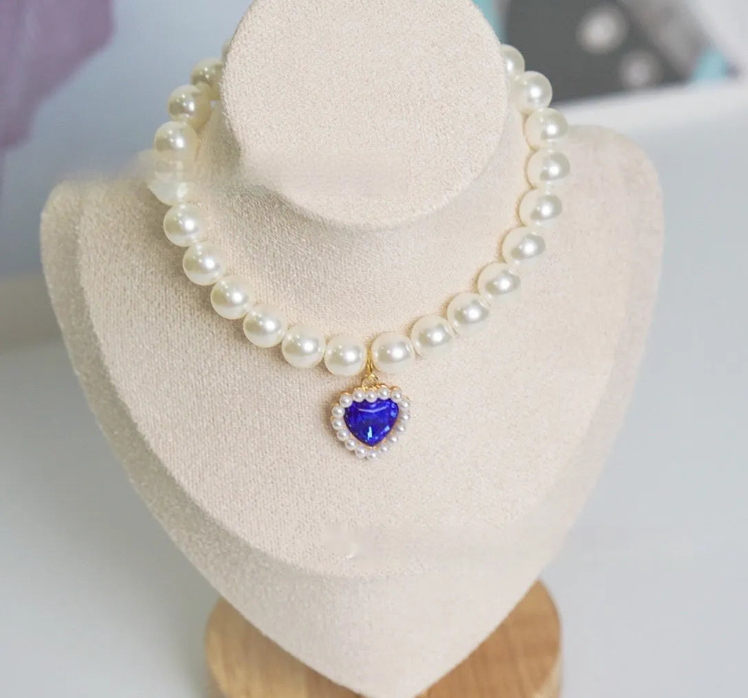 Plastic alloy resin pet cat collar necklace with love gem charm in six colour options