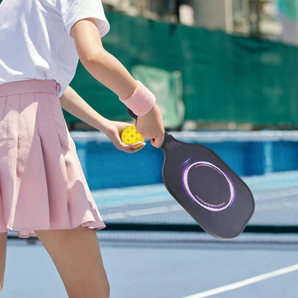 Carbon Fiber Pickleball Racket with red, yellow, blue, and purple color options