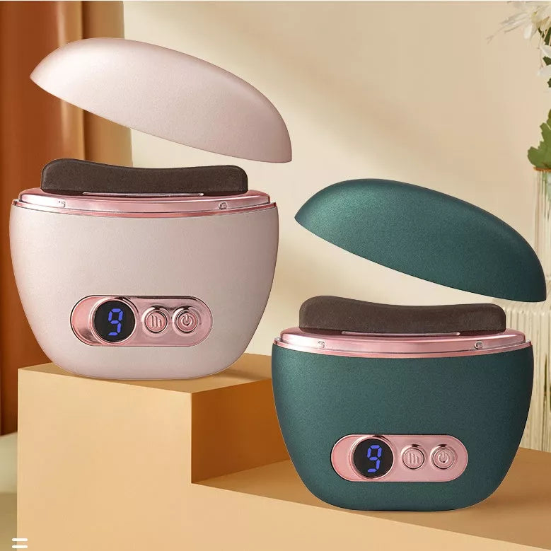 Smart Meridian Brush Face Shaving Beauty Massager in ivory white, pink, or dark green with constant temperature heat