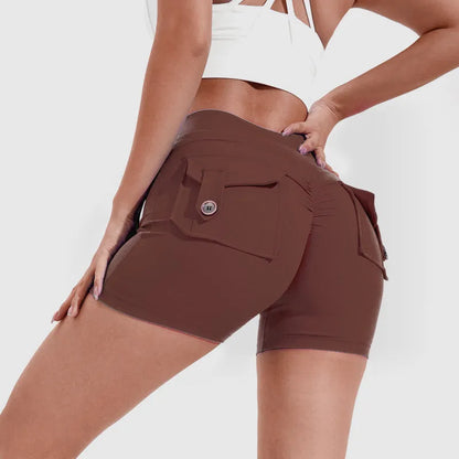 Women's high-waist fitness shorts with pockets in quick-dry nylon fabric
